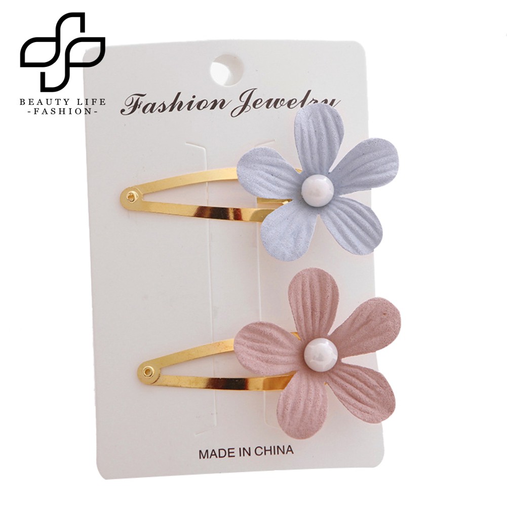 Set 2 Kẹp Tóc Hình Cánh Hoa Đính Hạt Giả Ngọc Trai