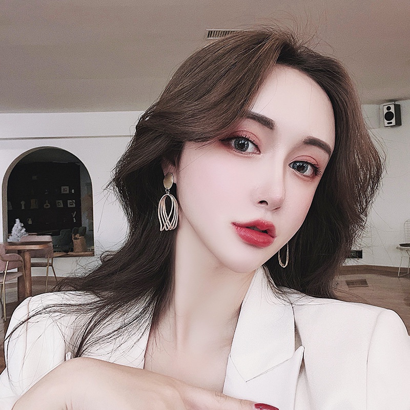 Khuyên tai kẹp không bấm lỗ chốt cố định K034 bằng hợp kim mạ vàng hình elip bigsize dáng dài Leous Accessories