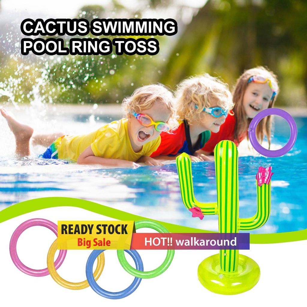 walkaround Water Game Inflatable Cactus Ring Toss Game Set Pool Beach Lawn Party Toy