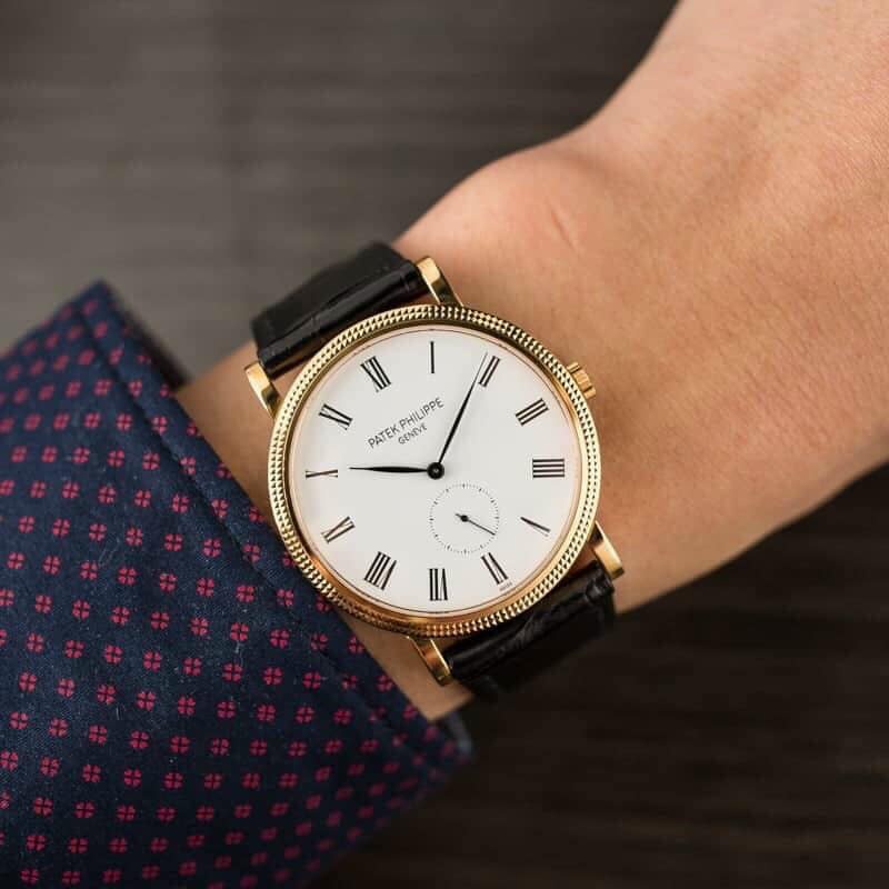 Đồng hồ Nam Patek philippe 2 kim 1lichj mỏng vành băm chạy cơ automatic dây da 39mm măt trắng vỏ vàng