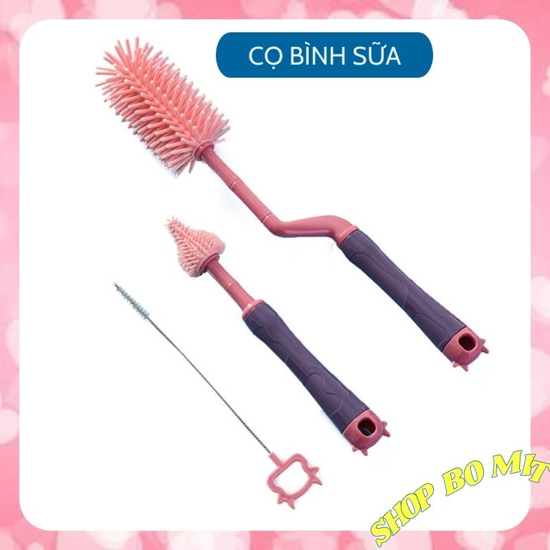 Cọ bình sữa silicon cho bé loại cao cấp 3 chi tiết  xoay 360 độ SHOPBOMIT CBS02