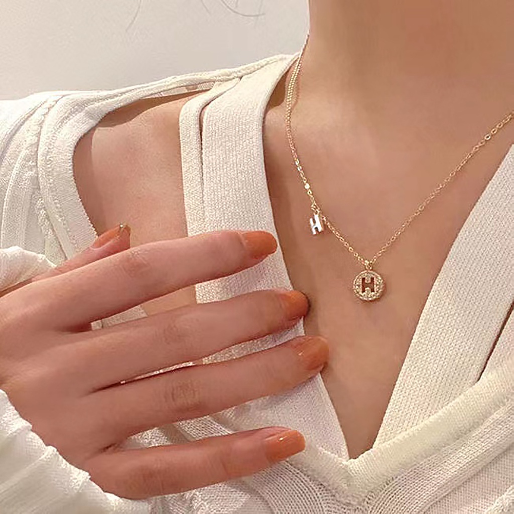 vòng cổ nữ chữ H đôi màu vàng cực xinh phong cách Hàn Quốc