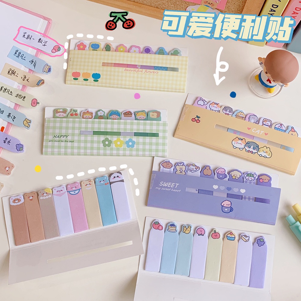 Set giấy nhớ ghi chú sticky note đánh dấu tab phân trang Béo Shop sổ tay từ điển nhiều màu họa tiết hoạt hình đáng yêu