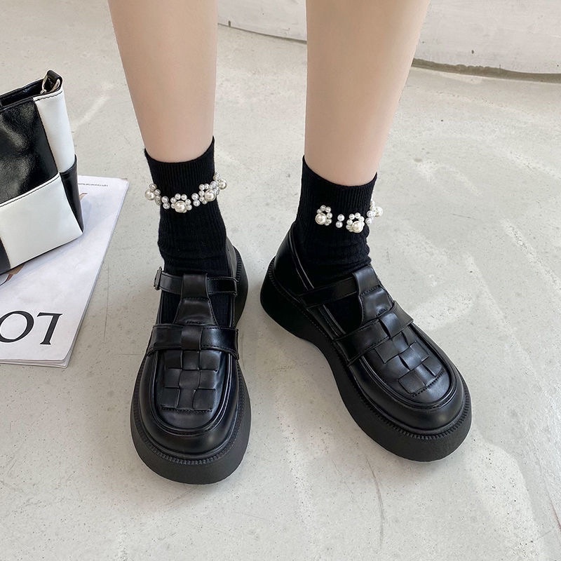 Giày Mary Jane Nữ Ulzzang Đế Bằng Cao 5cm quai cài OXFORD xinh đẹp mũi tròn hot