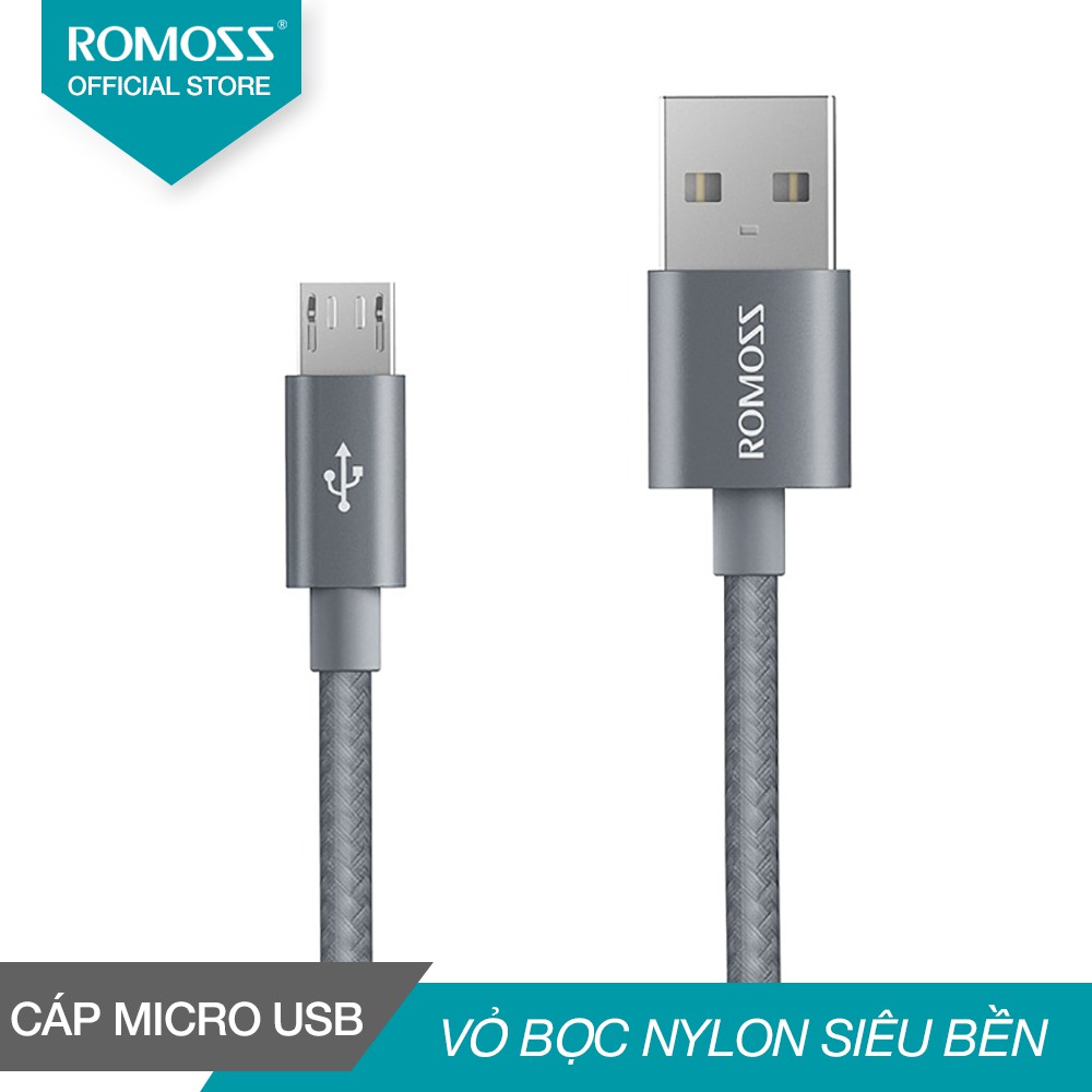 Cáp sạc nhanh micro USB bọc Nylon Romoss dài 1m (X) - Hãng phân phối chính thức