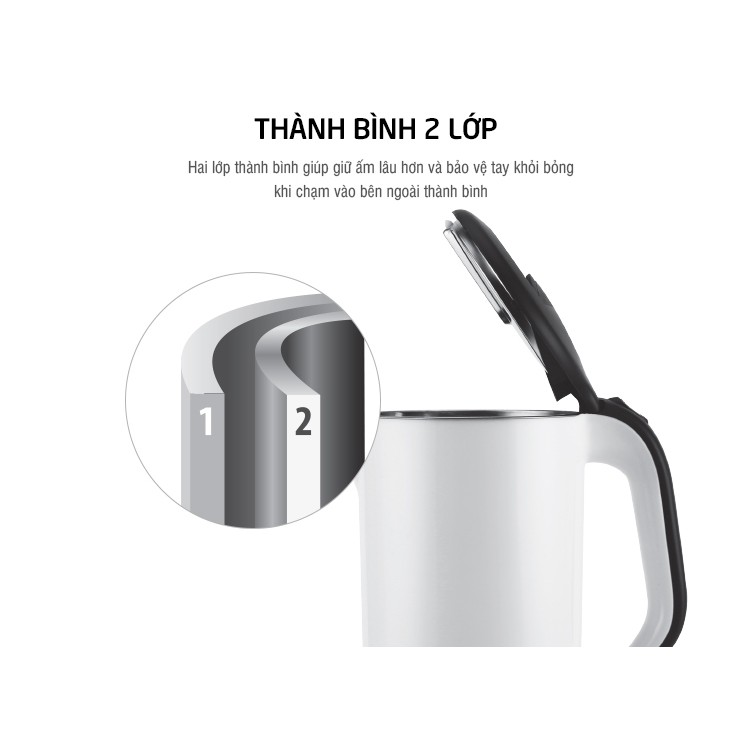 Ấm đun siêu tốc bằng Inox Lock&Lock EJK738 [1.7L] Công Suất 1800W