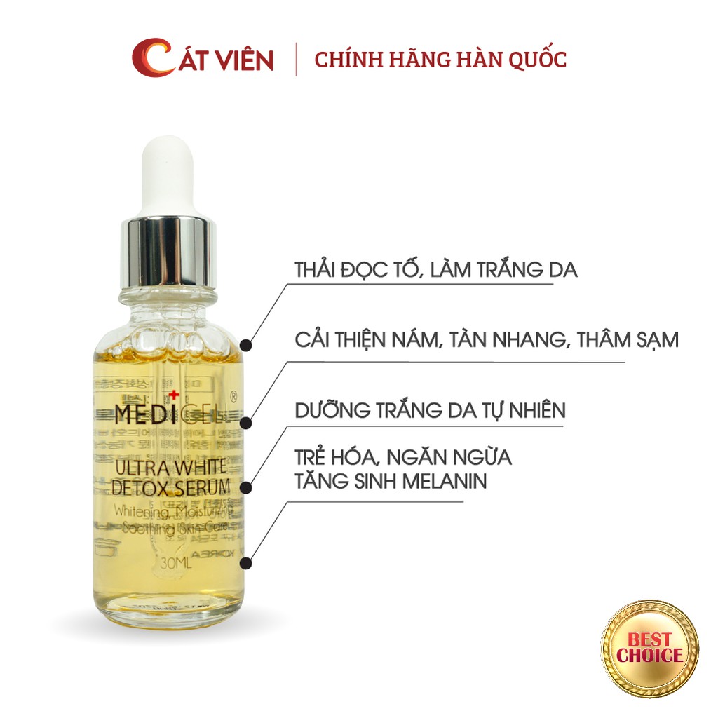 Tinh chất trắng da Medicell, serum thải độc tố chăm sóc da, dưỡng trắng mờ thâm nám, Ultra White Detox Serum