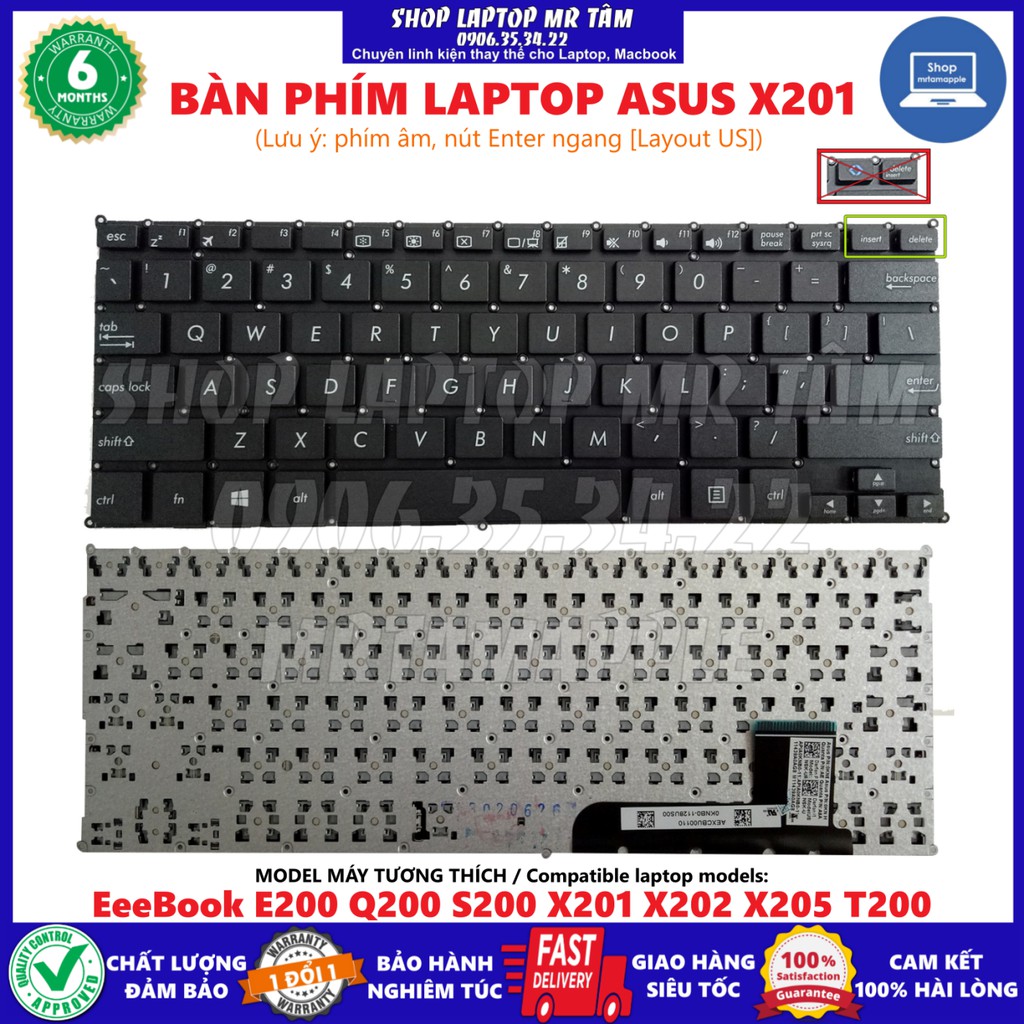 (KEYBOARD) BÀN PHÍM LAPTOP ASUS X201 dùng cho EeeBook E200 Q200 S200 X201 X202 X205 T200