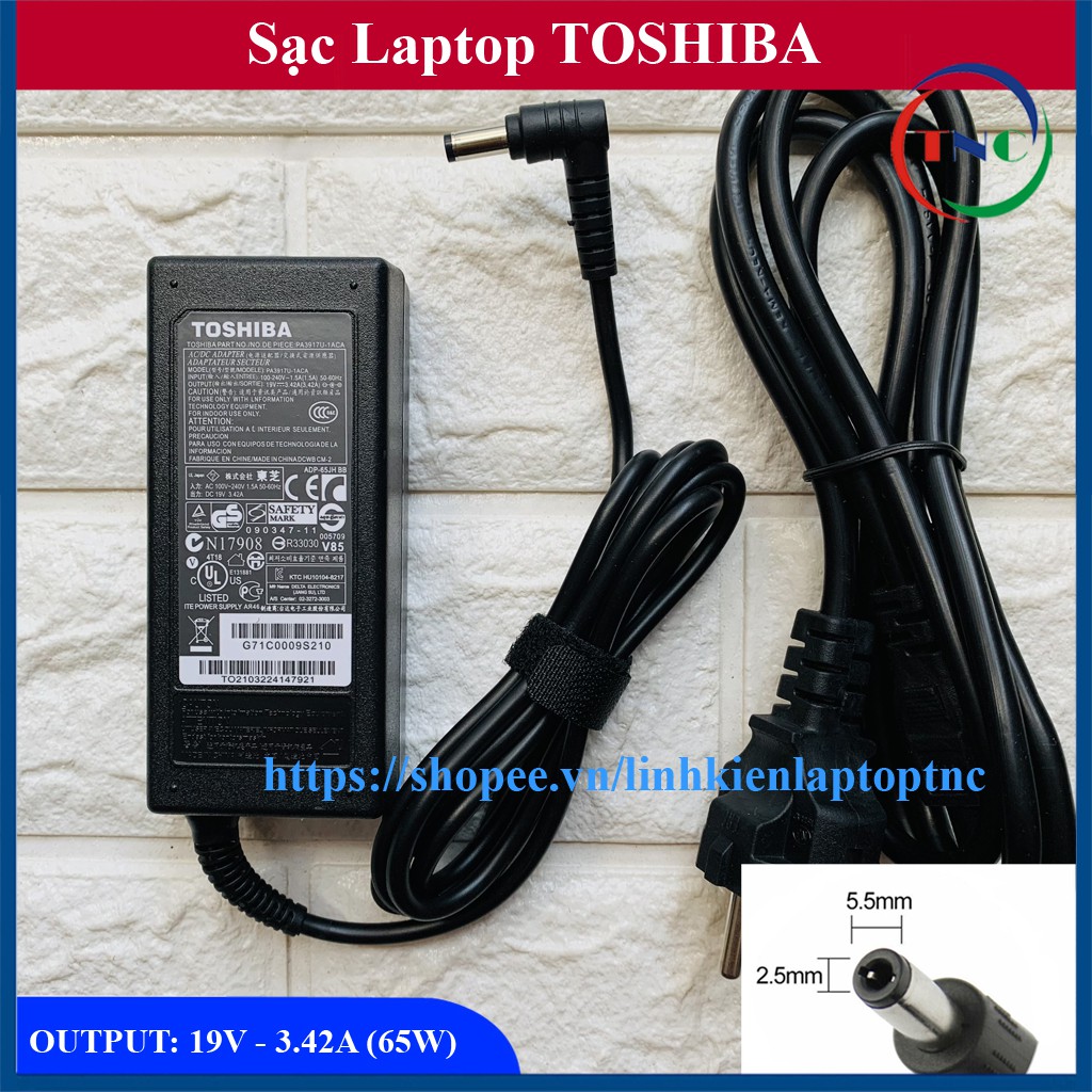 Sạc Laptop Toshiba 19V – 3.42A - 65W ( Adaper Toshiba 19V - 3.42A ) Kèm dây nguồn