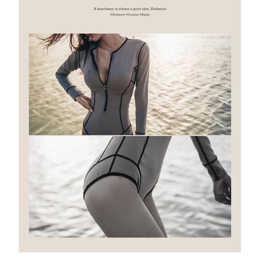 2019 mới Hàn Quốc dây kéo một mảnh áo tắm nữ chống nắng wetsuit dài tay lướt bãi biển quần áo snorkeling áo tắm
