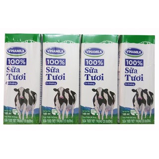 LỐC 4 HỘP SỮA TƯƠI VINAMILK CÓ ĐƯỜNG 180ML