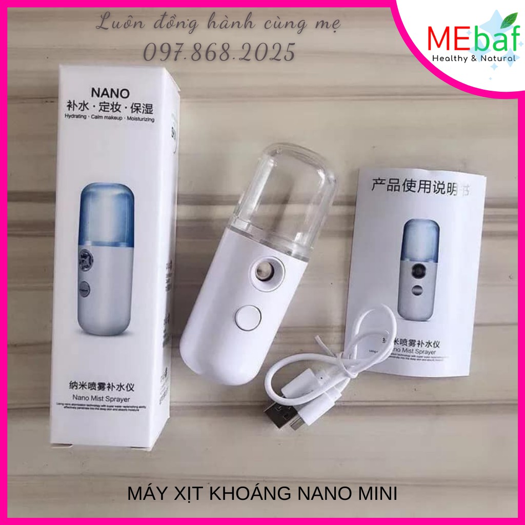 Máy Phun Sương Cầm Tay Xịt Khoáng MINI NANO Chính Hãng - Bản Full Phụ Kiện Cáp Sạc  - Cấp Ẩm Dưỡng Da Bổ Sung Khoáng