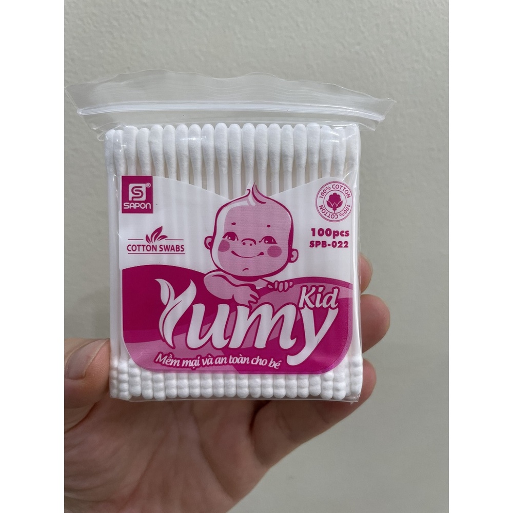 Tăm bông cao cấp Yumy người lớn, trẻ em, gói 100 que.