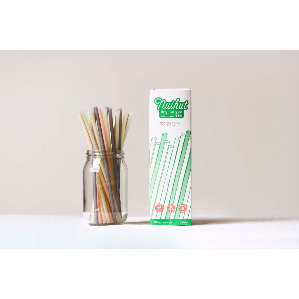 Ống hút gạo NUIHUT/Ống 6mm - dài 22cm /Mix nhiều màu - Hộp 50 ống