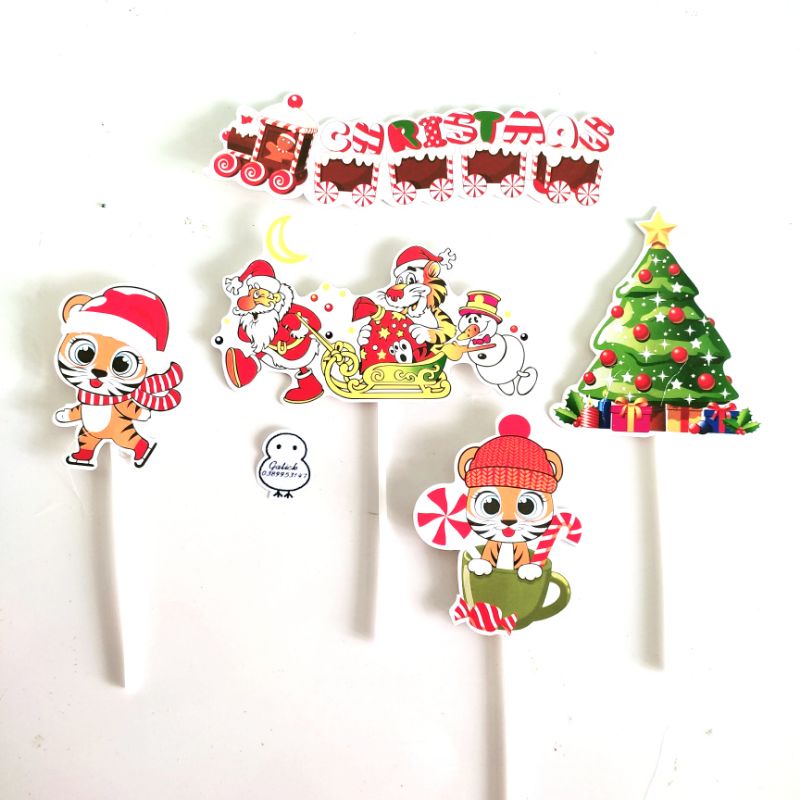 Set cắm noel trang trí bánh kem, merry christmas topper cake