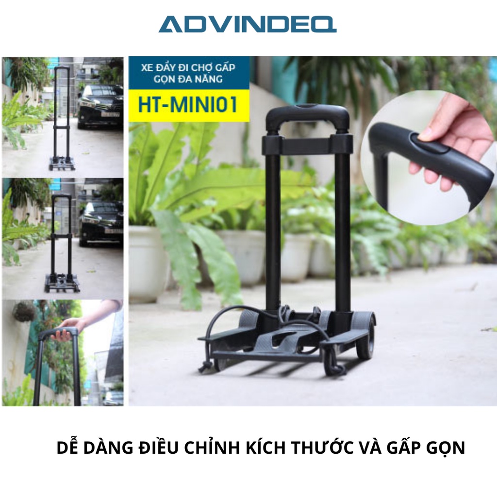 Xe đẩy đi chợ gấp gọn đa năng ADVINDEQ HT-MINI01, xe đẩy hàng tải trọng 45kg bảo hành 12 tháng toàn quốc