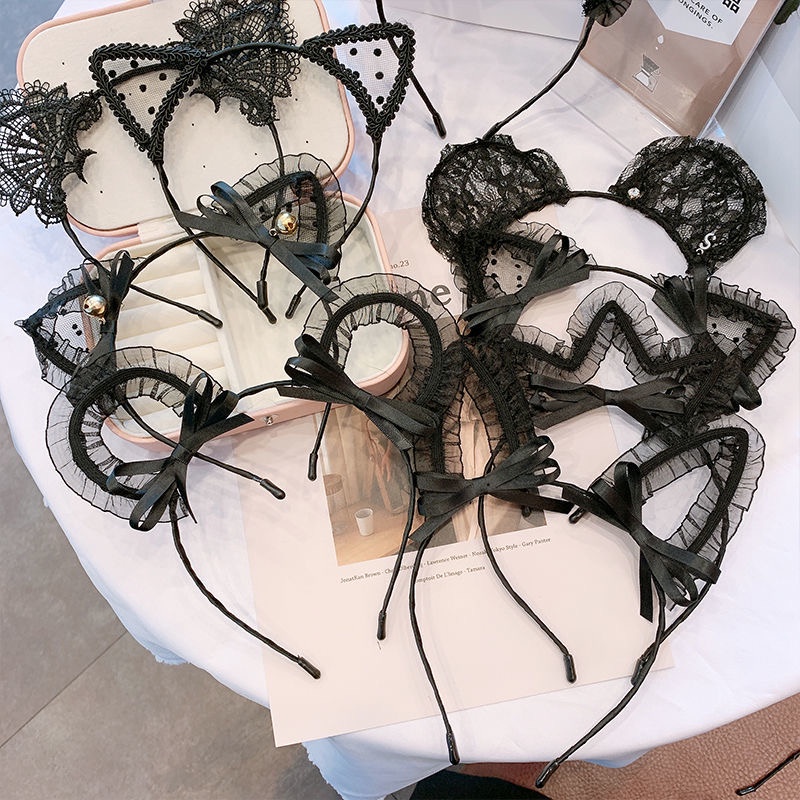 Băng Đô Cài Tóc Hình Tai Mèo Bằng Lông Nhung Màu Đen Phong Cách Hàn Quốc Dành Cho Nữ