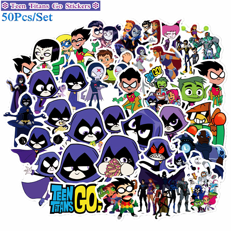 Bộ 50 miếng dán hoạt hình Teen Titans Go - Series 01 thích hợp cho laptp/đề can/ván trượt