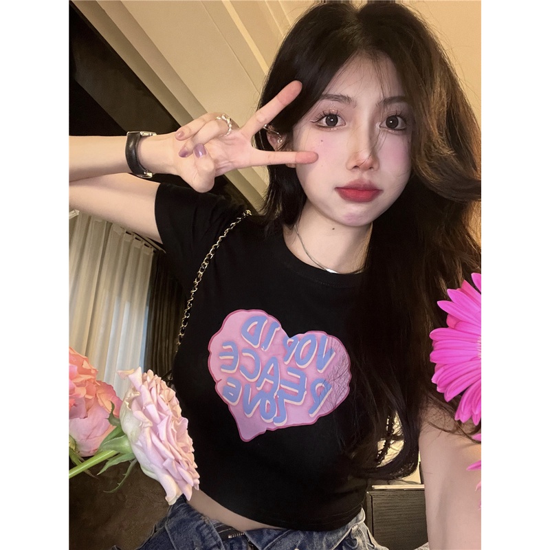 ÁO THUN CROPTOP NỮ COUPLE TRÁI TIM LOVE CÓ FREESIZE <72KG DỄ THƯƠNG HÀN QUỐC CR22036