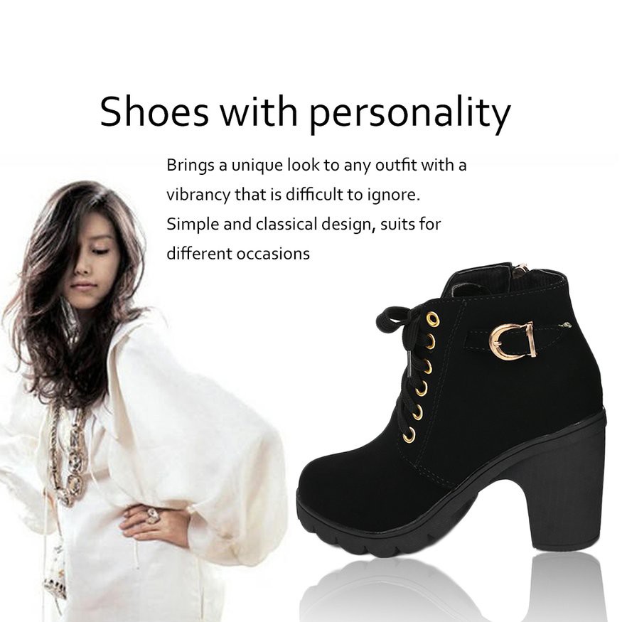 Giày Bốt Da Cao Gót Cổ Ngắn Nữ，Bốt gộc da lộn | BigBuy360 - bigbuy360.vn