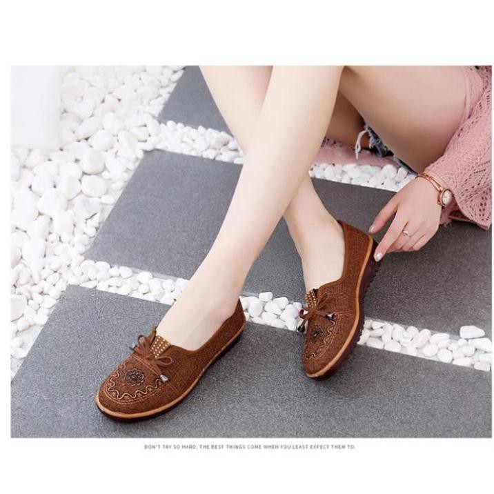 Giày búp bê, giày lười, giày đế bằng nữ thoáng khí đế cao su êm ái phong cách Hàn Quốc HKM001