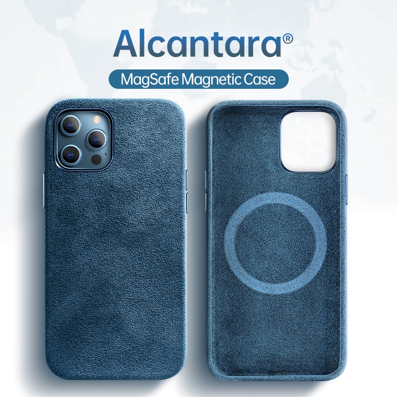 Bao Da Điện Thoại Nắp Gập Từ Tính Tích Hợp Sạc Không Dây Sang Trọng Alcantara Dành Cho iPhone 14 Pro Max 12 13 Pro Max 14 Plus