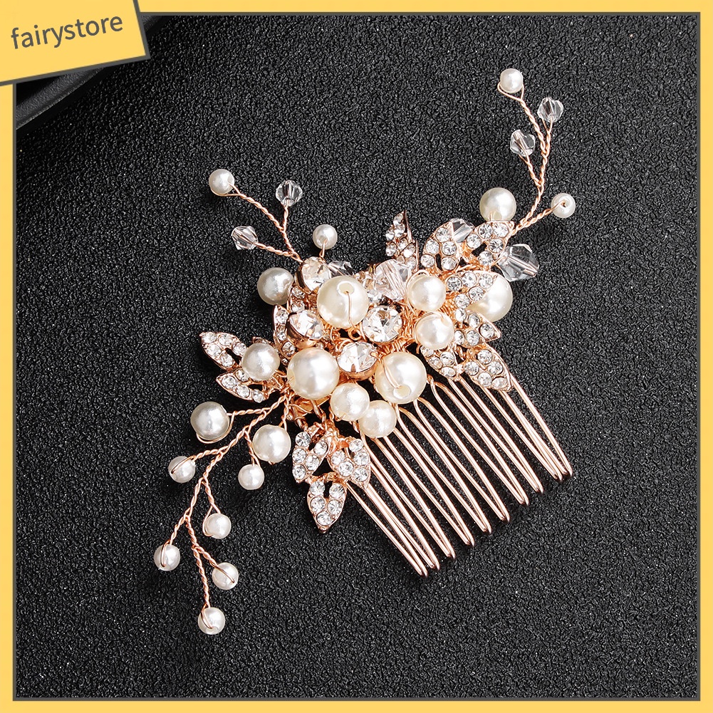 Trâm Cài Tóc Hình Nhánh Cây Đính Đá &amp; Ngọc Trai Giả Phong Cách Vintage