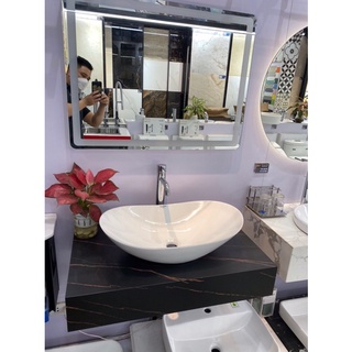 Chậu lavabo rửa mặt đặt bàn đá hình thuyền viền mỏng