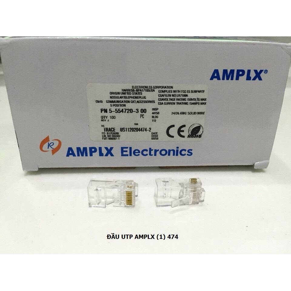 ĐẦU BẤM MẠNG AMPLX LOAI 1 474 , LOAI 2 3259 ĐẦU BẤM RJ45 (HỘP 100 CÁI)