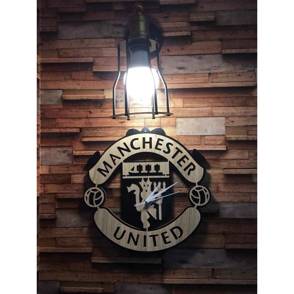 [Tặng Pin] Đồng Hồ Gỗ Treo Tường Hình Logo CLB Manchester United (MU) Rất Sống Đông