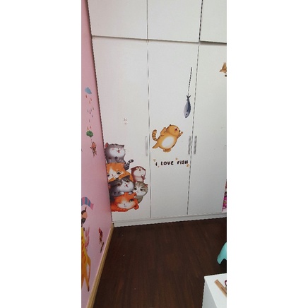 Tranh decal trang trí tủ lạnh dán tường NHỮNG CHÚ MÈO YÊU CÁ siêu yêu - Decal dán chi tiết rời