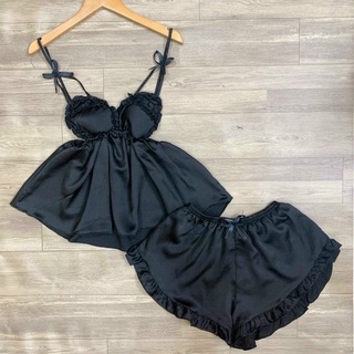 Set bộ ngủ 2 dây đính nơ chất phi lụa loại 1
