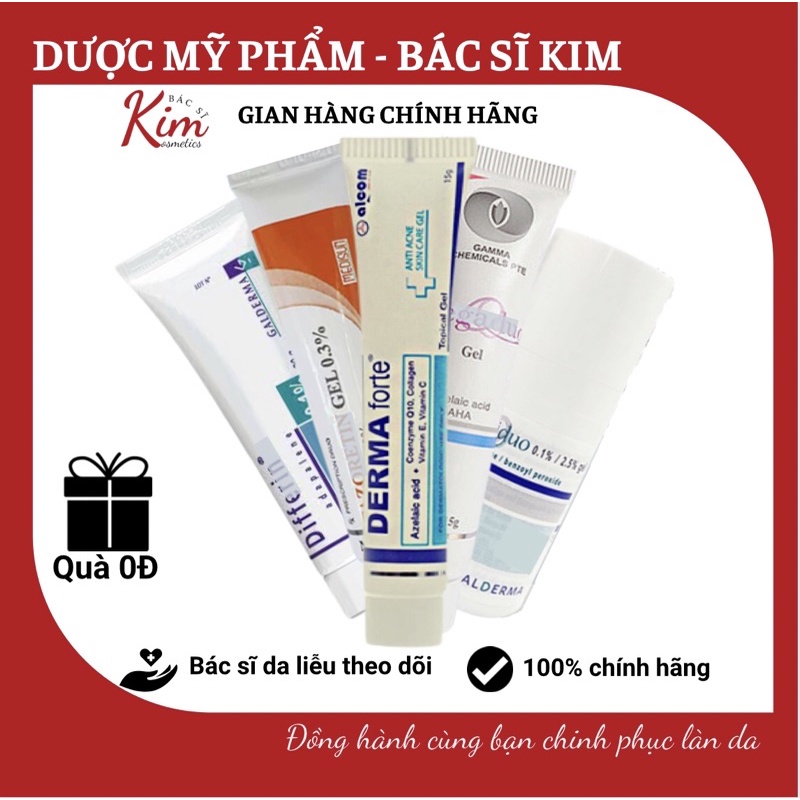 Combo Kem Giảm Mụn Trứng cá Dermaforte, Mega, Tazo, Epi, Diff - Bác sĩ Kim