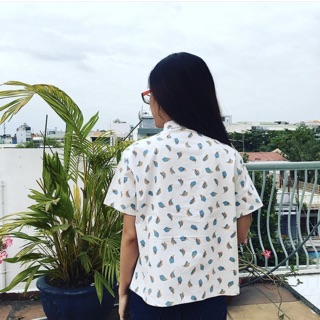 Áo sơmi nữ hoạ tiết tay ngắn