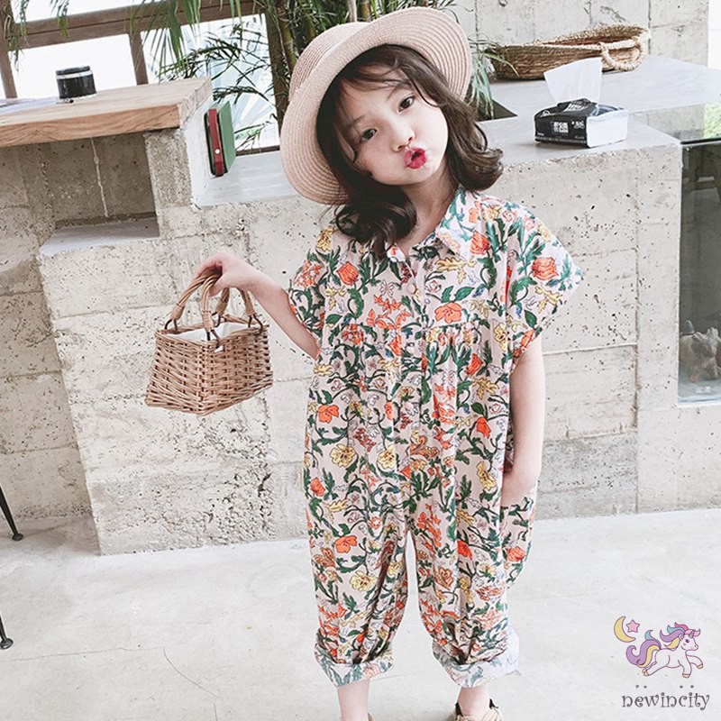 Áo Liền Quần In Hoa Cho Bé Gái