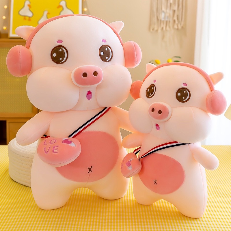 Gấu Bông Heo Đeo Túi Trái Tim, Hàng Quảng Châu có dây kéo