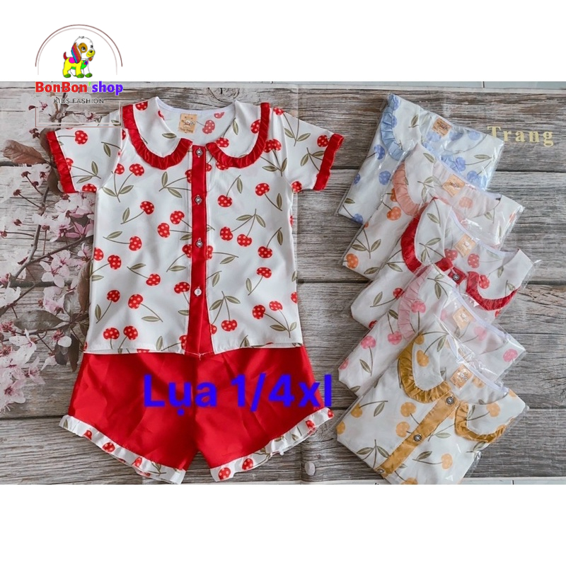 pizzam tay ngắn quần đùi cổ tiểu thư cho bé gái size nhỡ