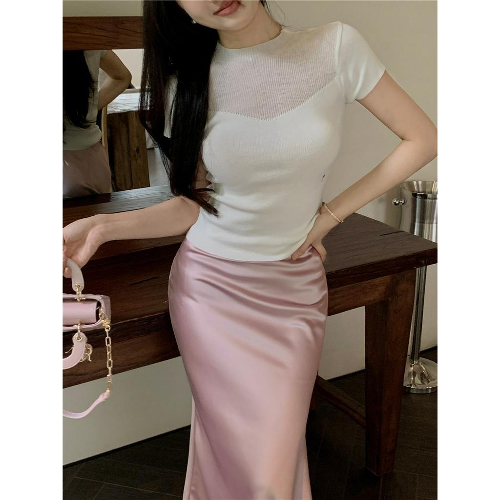 Cocory vn Áo Dệt Kim Tay Ngắn Dáng Ôm Thời Trang Mùa Hè Cho Nữ