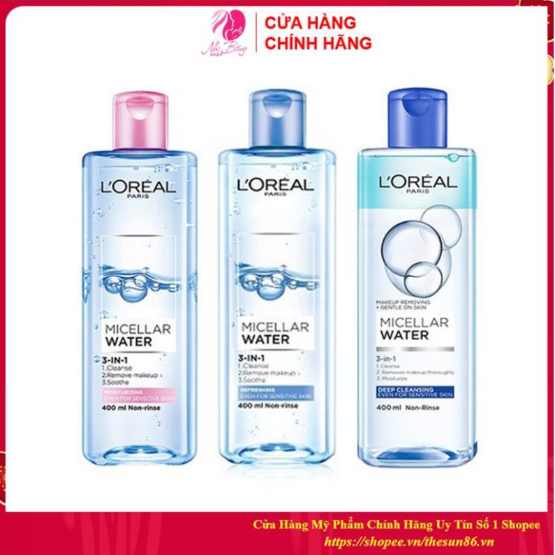 [Hàng Chính Hãng] Nước tẩy trang - Dầu tẩy trang Loreal - L'Oreal Paris 3-in-1 Micellar Water 400ml