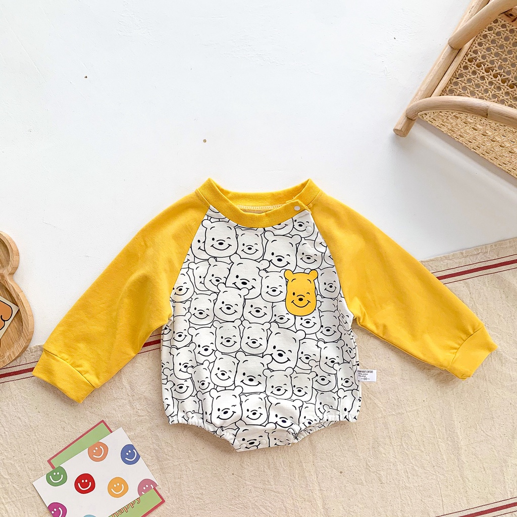 Bộ Áo Liền Quần Tay Dài Vải Cotton In Hình Gấu Dễ Thương Thời Trang Mùa Thu Cho Bé Sơ Sinh