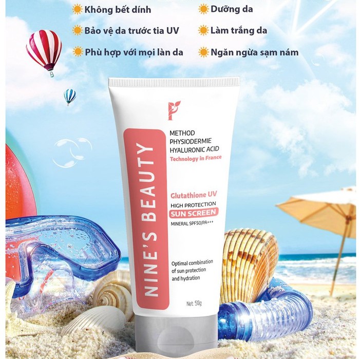 Kem Chống Nắng Sinh Học Nines Beauty SPF 50+++ Dưỡng Ẩm Làm Trắng Mờ Nám Trắng Da