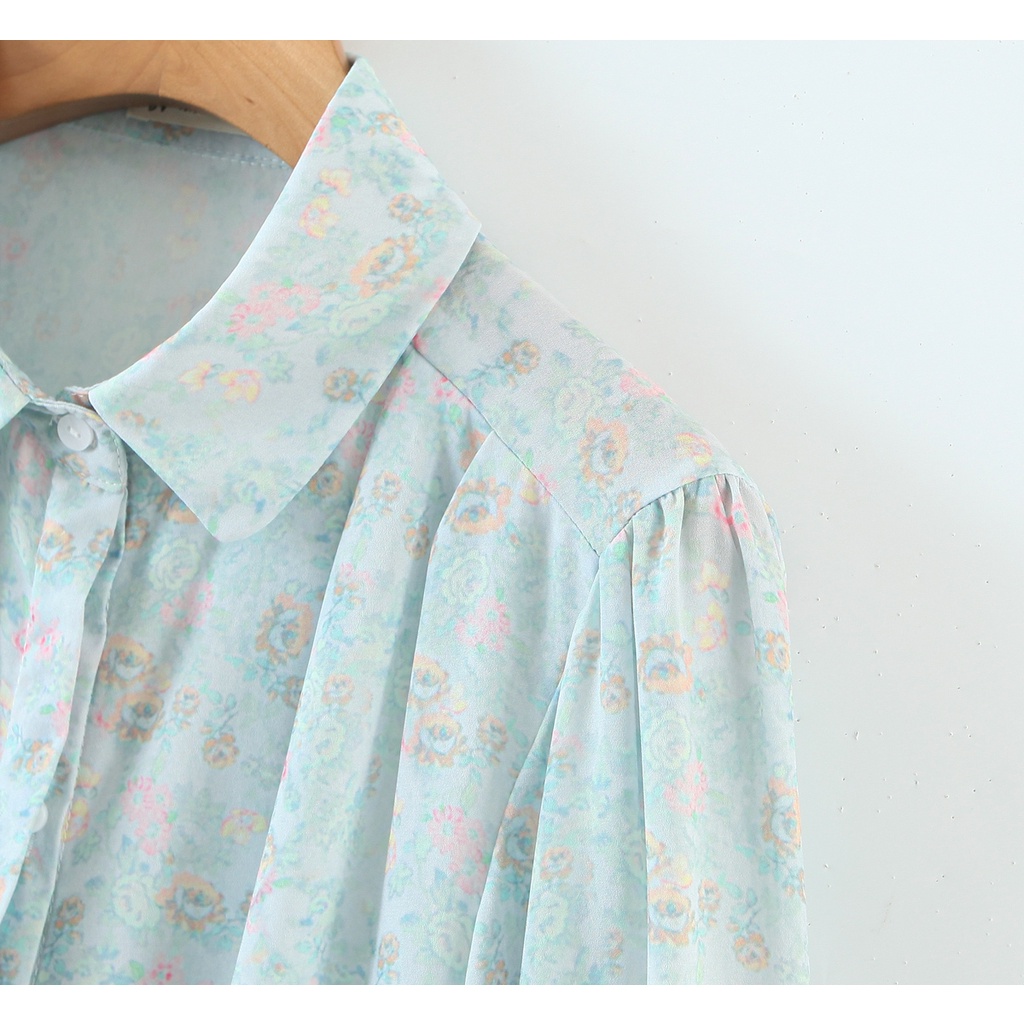 Zara Morocco full tag - Áo sơ mi hoa xanh nhẹ nhàng chất đẹp AH20SMG40N10