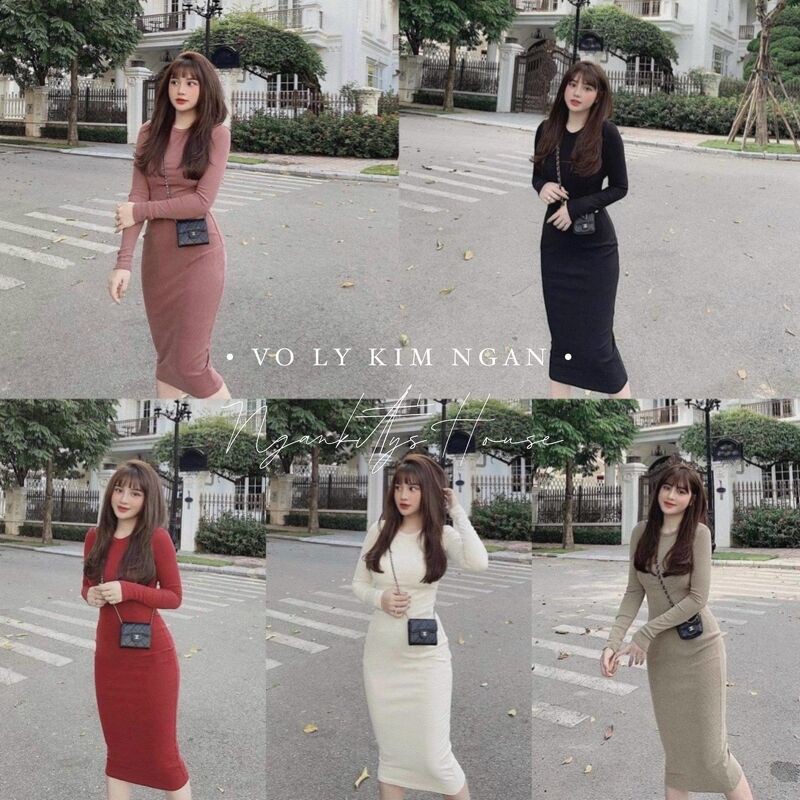 Váy len tăm body dài tay nhiều màu hàng đẹp - Đầm len NỈ body hot new(kèm ảnh thật,video) | BigBuy360 - bigbuy360.vn