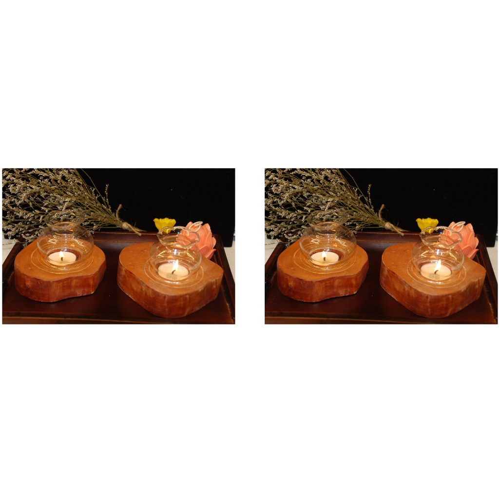 Combo 2 bộ đế nến tealight + chụp thủy tinh
