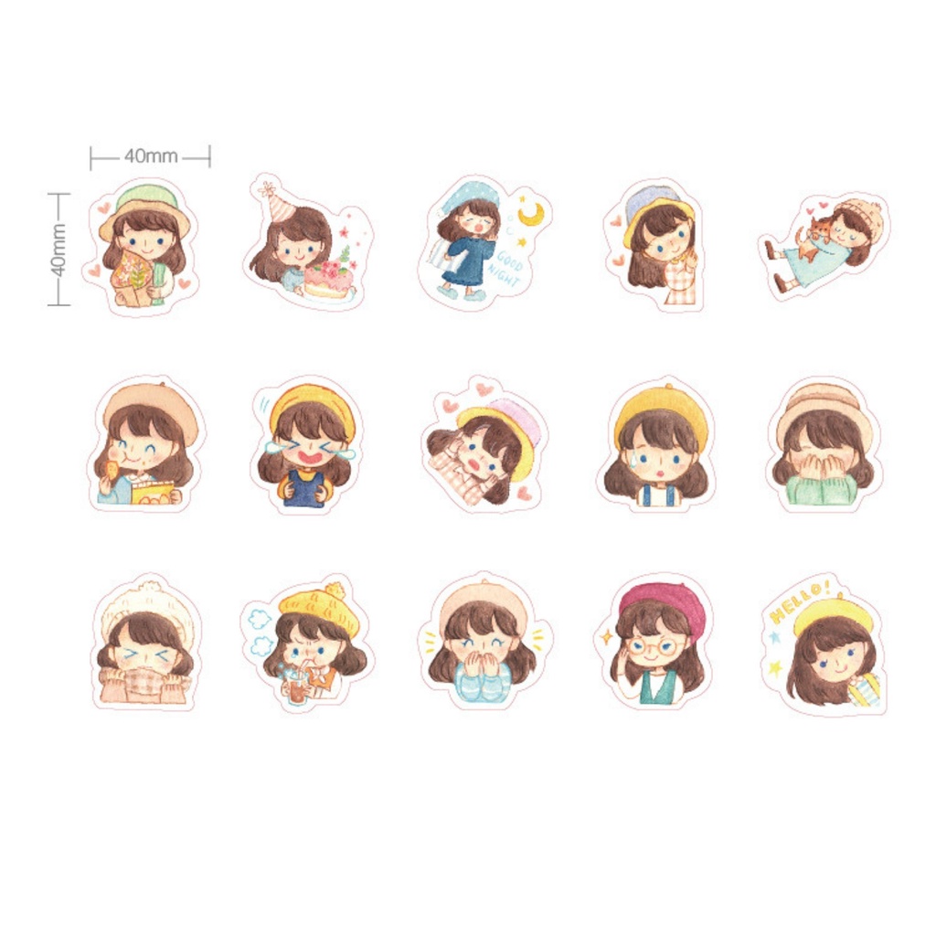 Sticker cute trang trí sổ hình cô gái MODINA set 30 miếng, hình dán sticker cute trang trí sổ nhật ký thiệp quà tặng