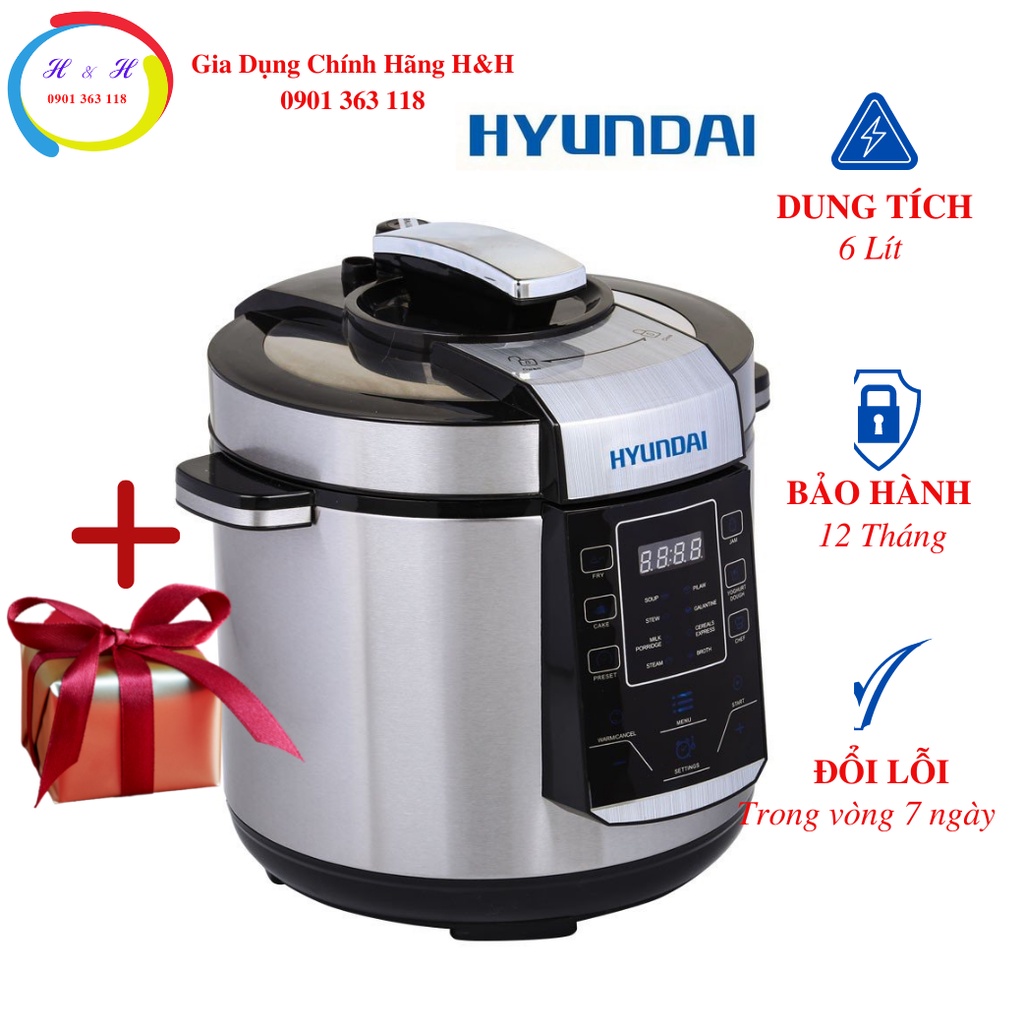 Nồi áp suất, Nồi hầm điện tử Hyundai HDE 2500S, Dung tích 6L, Bảo hành 12 tháng