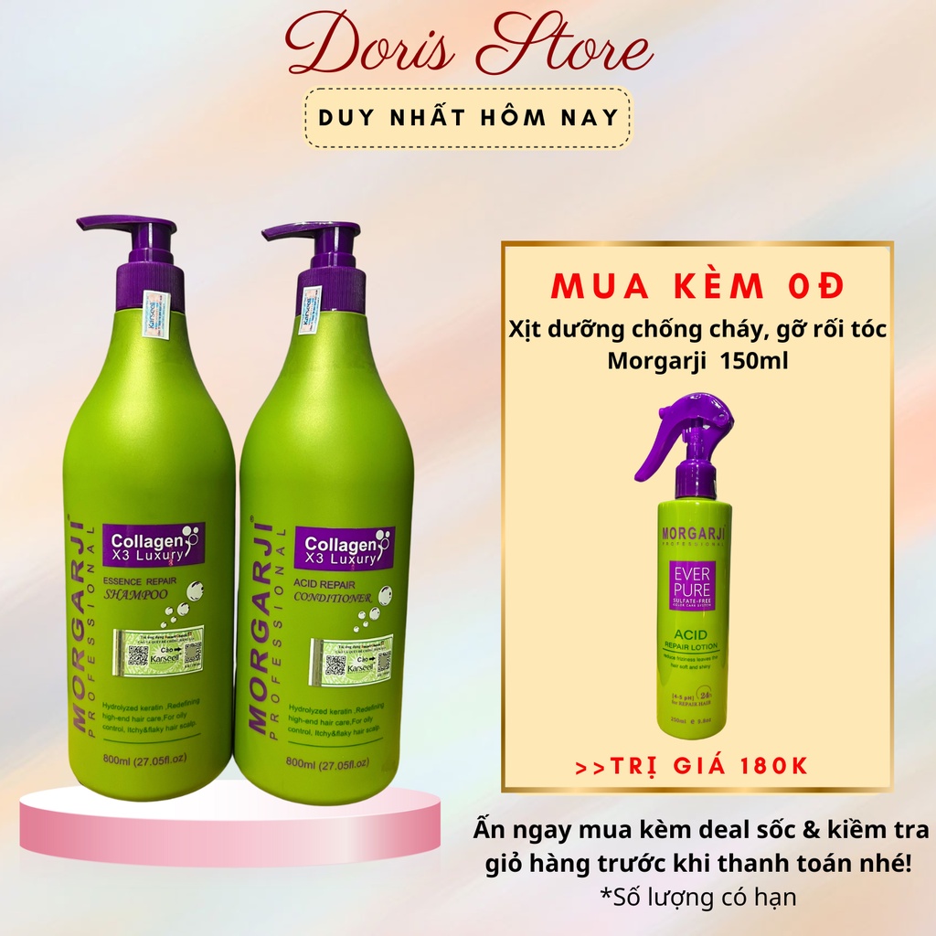 Dầu Gội Xả Collagen MORGARJI 800ML * 2 Kiềm Dầu Phục Hồi Tóc Hư Tổn Siêu Mềm Mượt | Cặp Dầu Gội Xả Collagen Morgarji