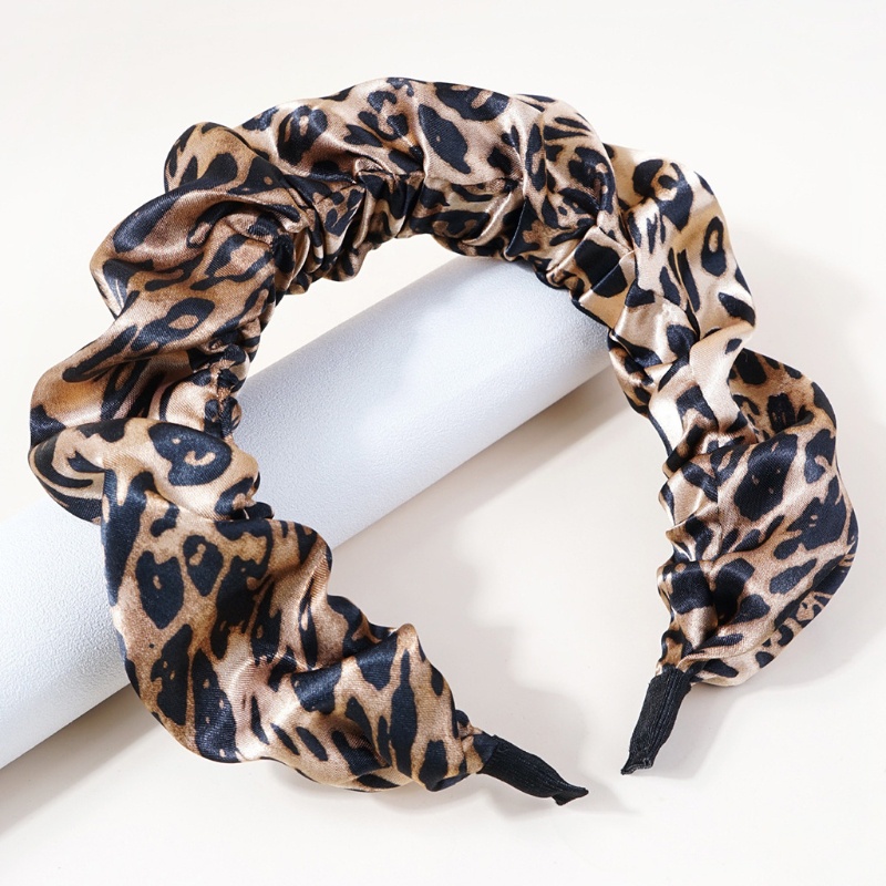 Băng Đô Cài Tóc Bản Rộng Xếp Ly In Họa Tiết Da Báo Kiểu Bohemia Cổ Điển Cho Nữ