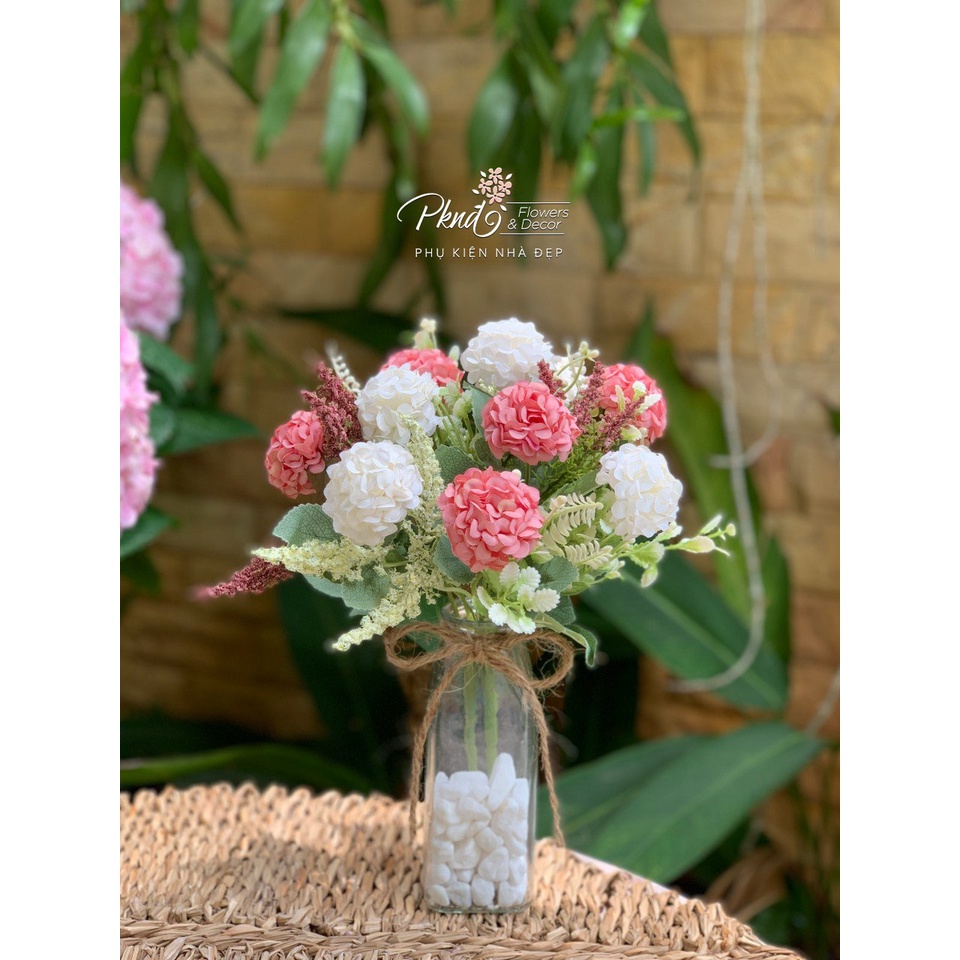 Bình hoa cúc cầu lụa trang trí kệ tủ kệ sách đẹp PKND FLOWERS &amp; DECOR