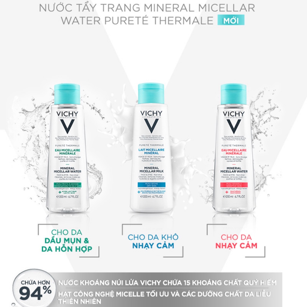Nước Tẩy Trang Vichy Pureté Thermale Mineral Micellar Water 200ml
